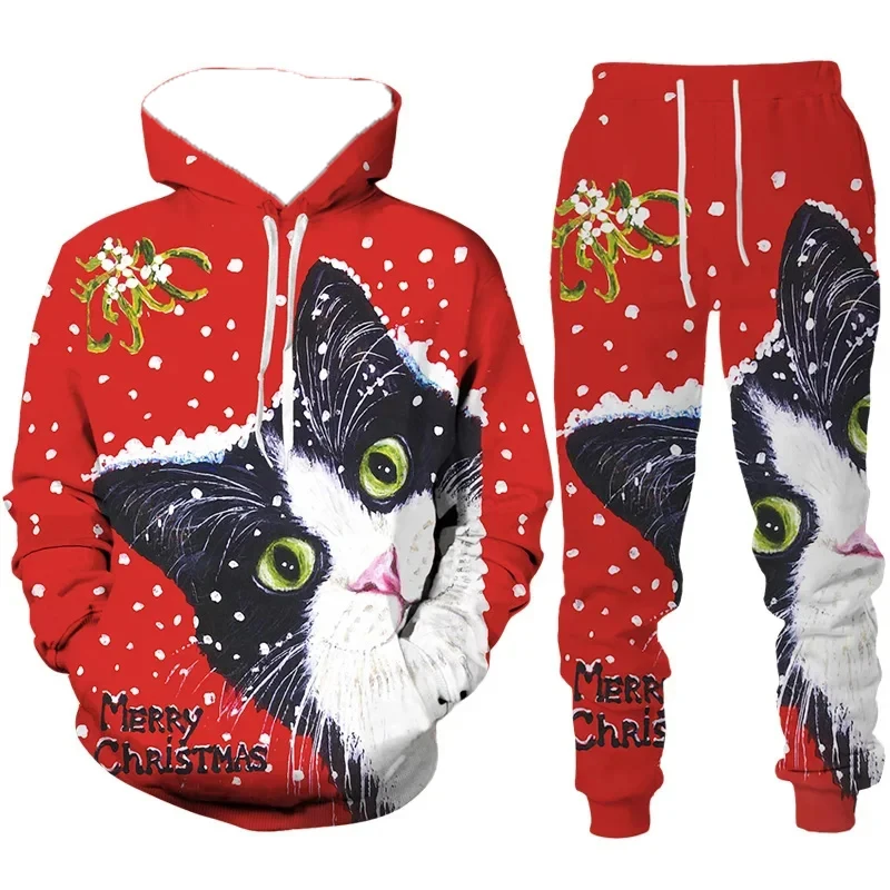 

Autumn and Winter 3D Print Hoodies Suit Christmas Santa Claus Man Tracksuit Pants 2pcs Sets New Year Tracksuit Two-piece Set