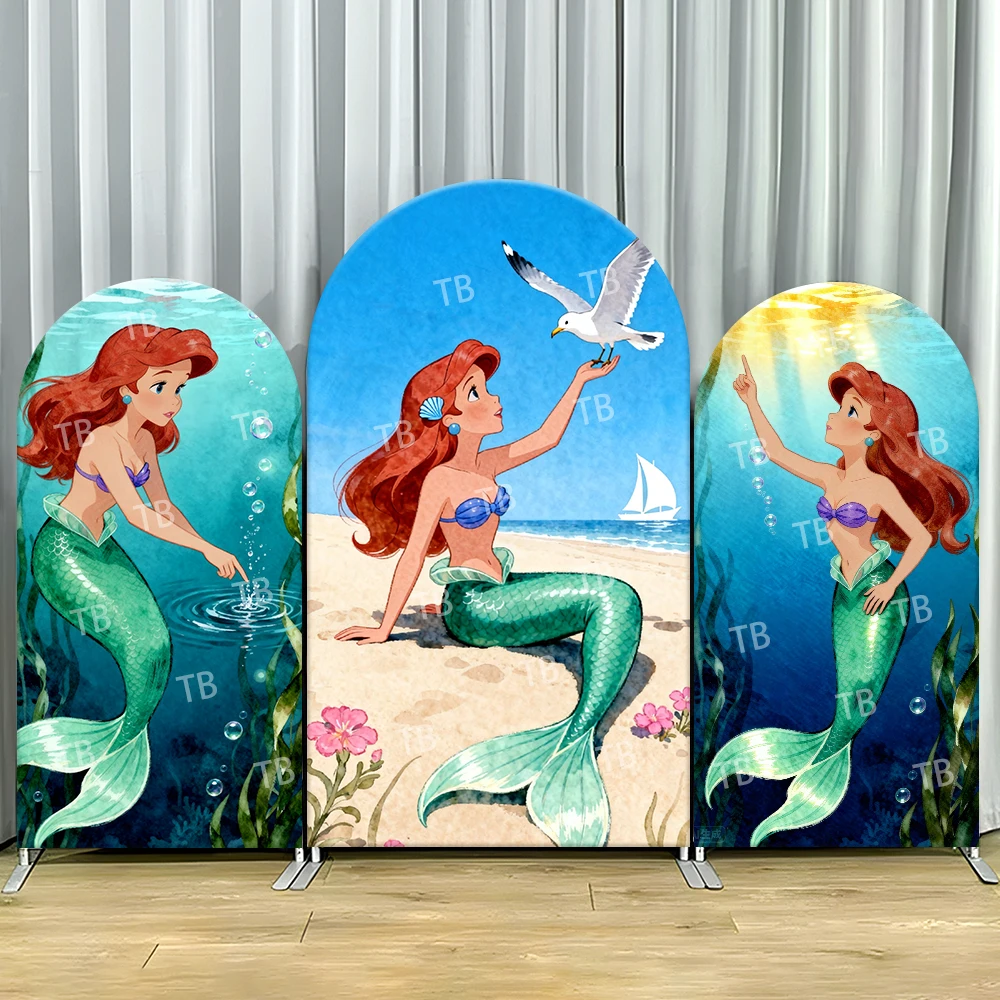 

The Little Mermaid Beach Seagull Arch Backdrop Cover Ocean Scene For Kids Birthday Party Gentle Cartoon Theme Photo Booth Decor