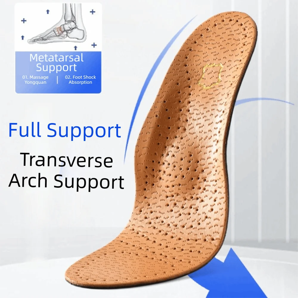1 Pair Shoe Accessories Leather Orthopedic Insoles For Flat Feet Breathable Corrective Insoles Comfort Orthotic Shoe Pads Unisex