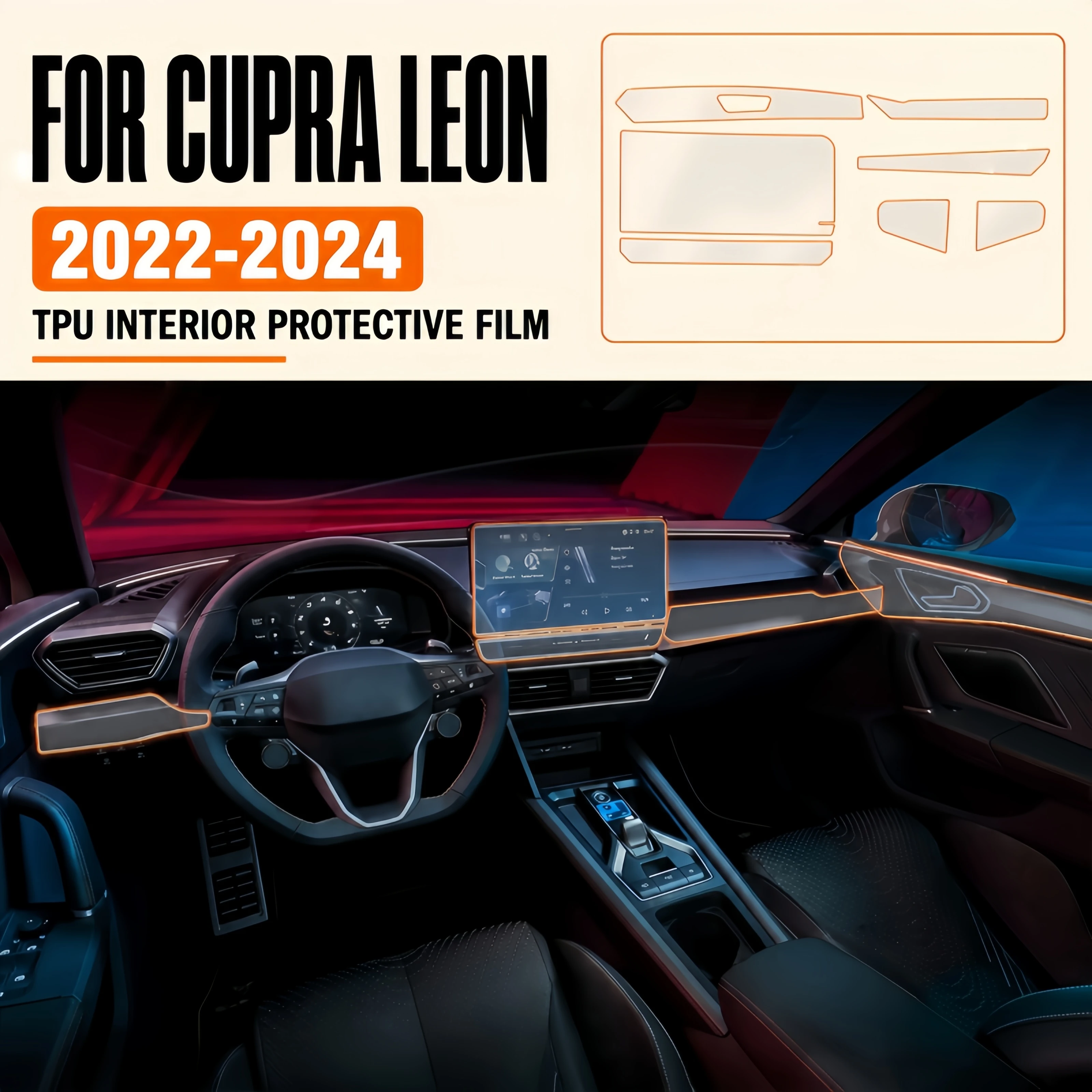 For Cupra Leon 2022-2024 1 Set Transparent TPU Interior Trim Protective Film Precision Cut Easy Installation Bubble Free