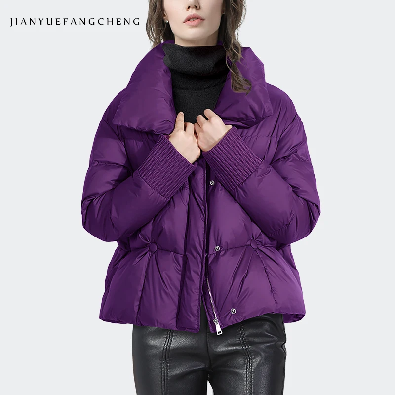 Fashion Women Winter Down Jacket Purple Short Warm Thickened White Duck Down Puffer Coat Loose Plus Size Korean Casual Jackets