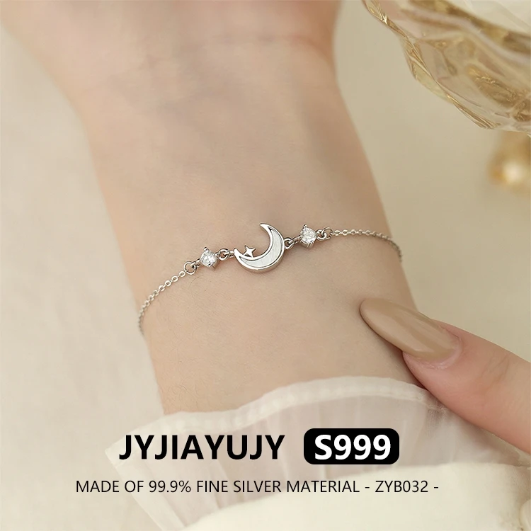 

JYJIAYUJY 100% Whole Fine Silver S999 Bracelet With Moon Inlaid With White Shells Pendant Fashion Jewelry Gift Daily Use ZYE032