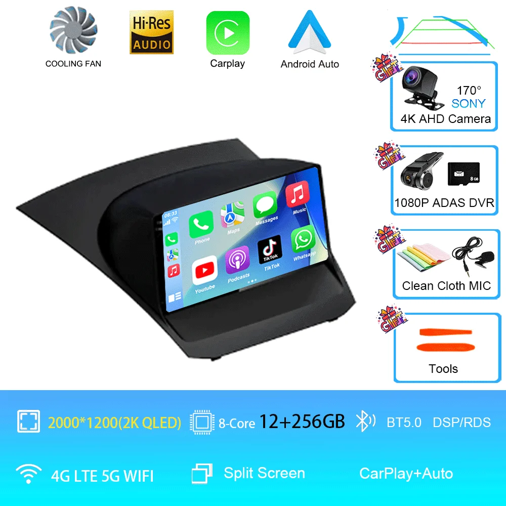 Android 16 voor Ford Fiesta Mk 6 2009 2010 2011 2012 2013 2014 - 2018 Carplay Auto Multimedia autoradio speler WiFi+4G DSP GPS 2DIN - afbeelding 1