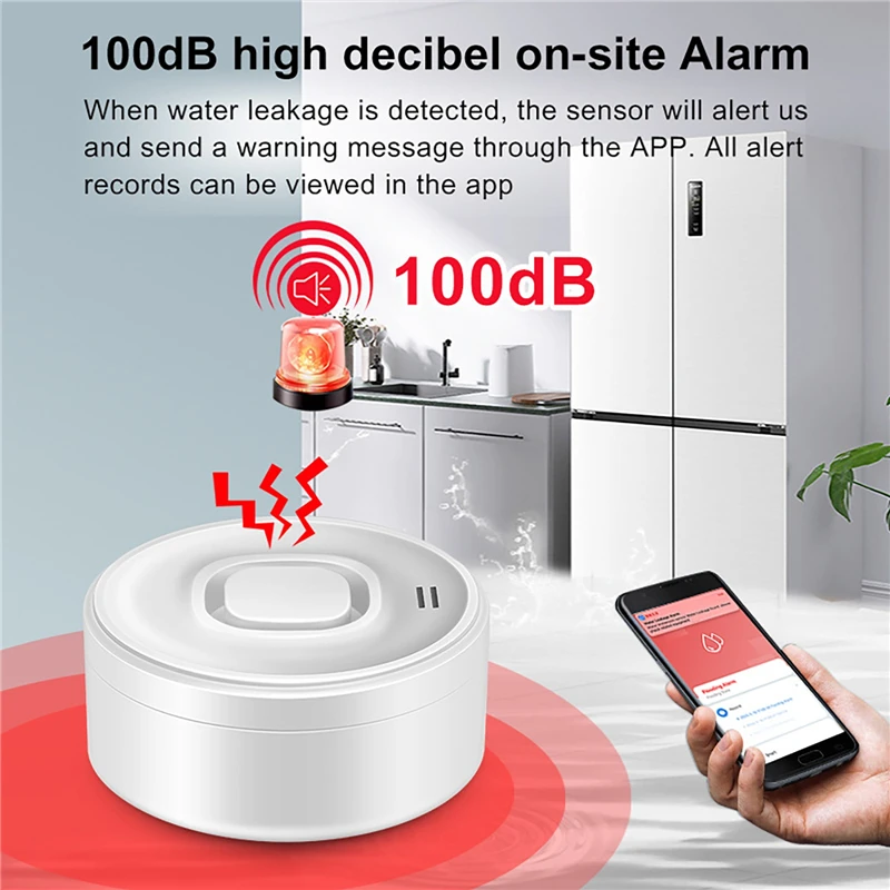 Tuya Smart WIFI Waterleksensor Detectie 100dB Hoogvolume Alarmkoppeling Waarschuwing Toepassing Externe bewaking met Alexa