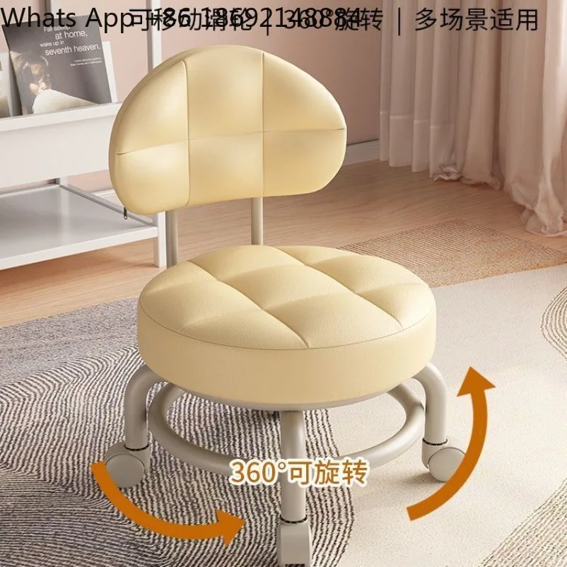 Mobile Low Stool with Wheels & Backrest Household Shoe Changing Chair for Hall Living Room, Cleaning & Child Care