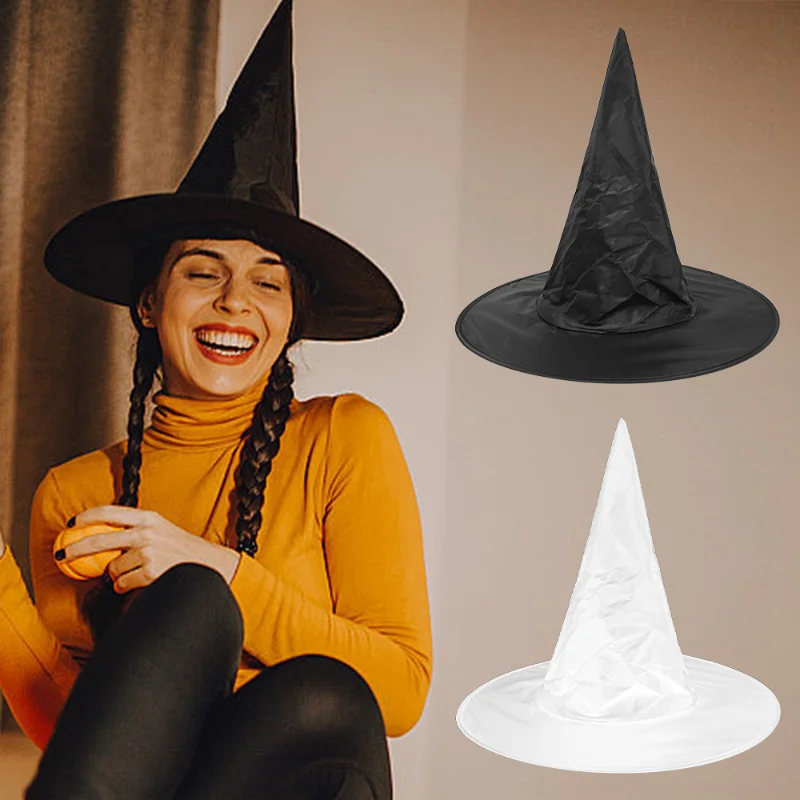 Sombrero de bruja de Halloween para adultos y niños, gorros negros Unisex para fiesta de Halloween, suministros de Cosplay, decoraciones de utilería, gorras de mago, 1/2 piezas