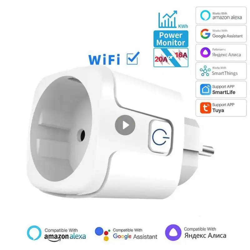 

Tuya 16A 20A EU Smart Socket WiFi Smart Plug With Power Monitoring Timing Function Voice Control Alexa Google Assitant System