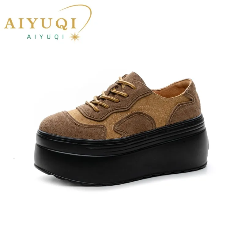 

AIYUQI Women Casual Sneakers Spring 2025 Round Toe Lace-up Platform Shoes Girl Genuine Leather High Heels Fashion Girls Shoes