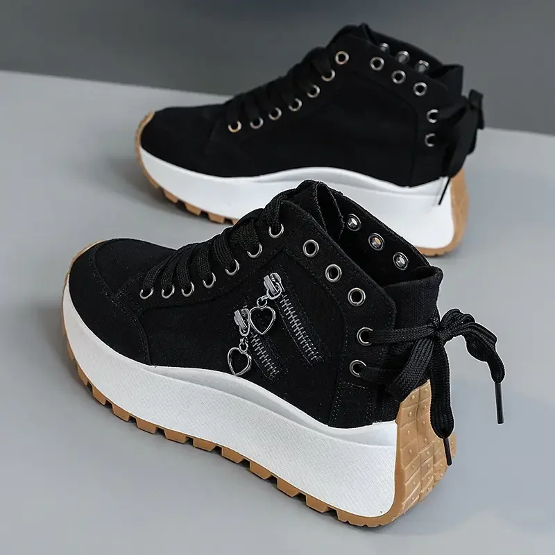 Designer Women Sneakers High Top Denim Canvas Shoes Female Girls Students Canvas Shoes for Women Lace Up Platform Sneakers - Image 3