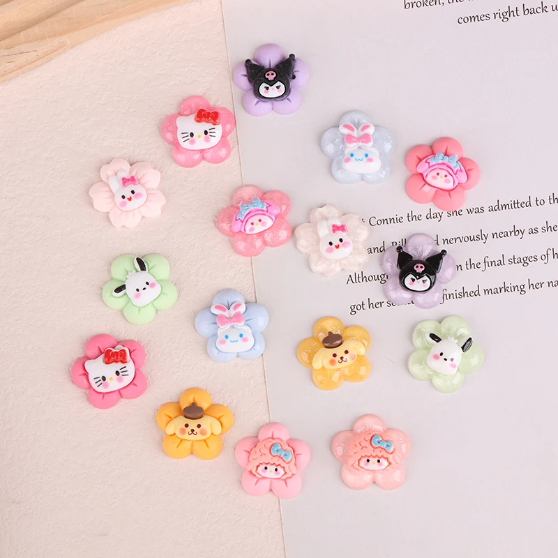 10Pcs Kawaii Sanrios Flat Back Ornament Cartoon Resin For DIY Crafts Hairpin Scrapbook Decoration Accessories