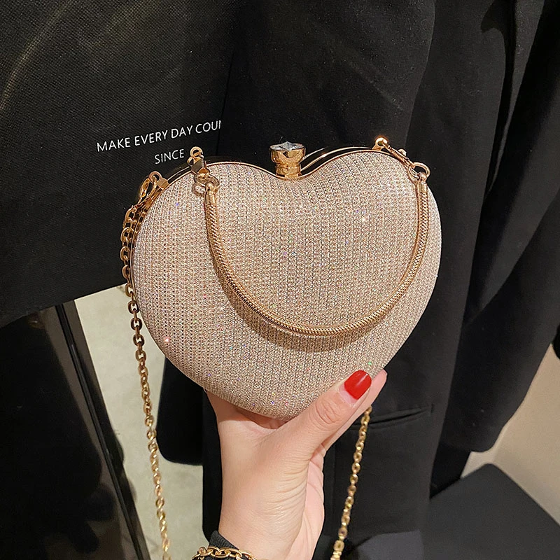 Evening Heart Bags for Women 2022 Luxury Designer Handbag Chain Fashion Diamonds Crossbody Bags Party Small Shoulder Bag Ladies