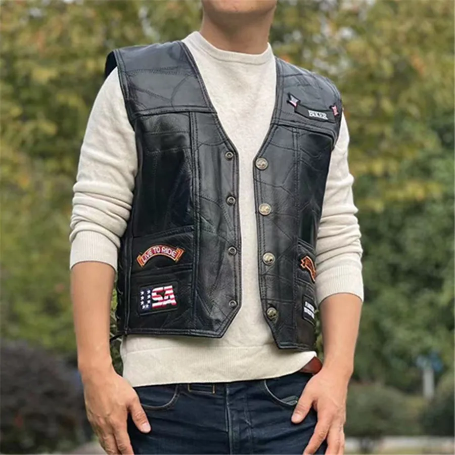 Punk Style Men Motorcycle Leather Vest Eagle Embroidered