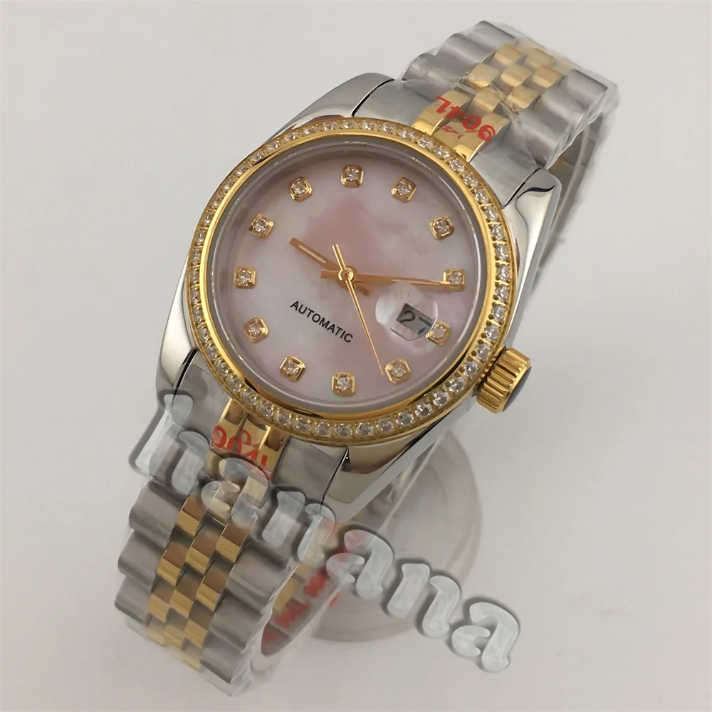 Женские часы 31 мм, высококачественные, роскошные, модные, золотой браслет из нержавеющей стали, NH05, механизм, календарь, женские деловые часы