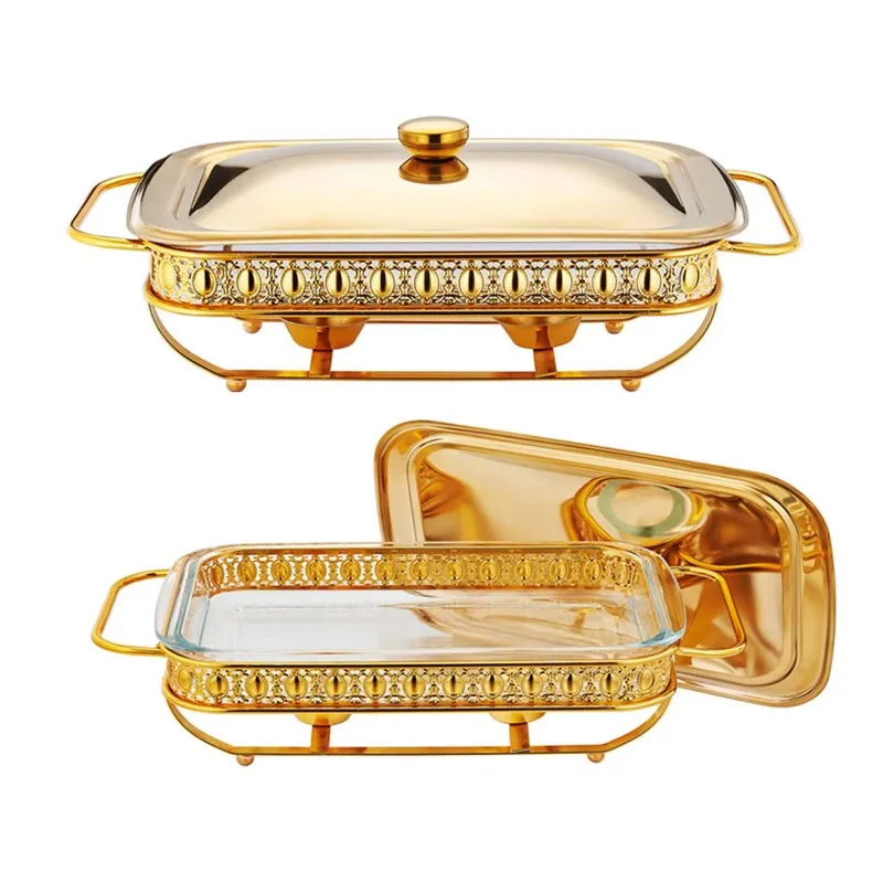 

Deluxe Gold/Stainless Steel 2.0L Glass Self-Service Hot Pot Food Warmer Portable Self-Service Food Storage Furnace