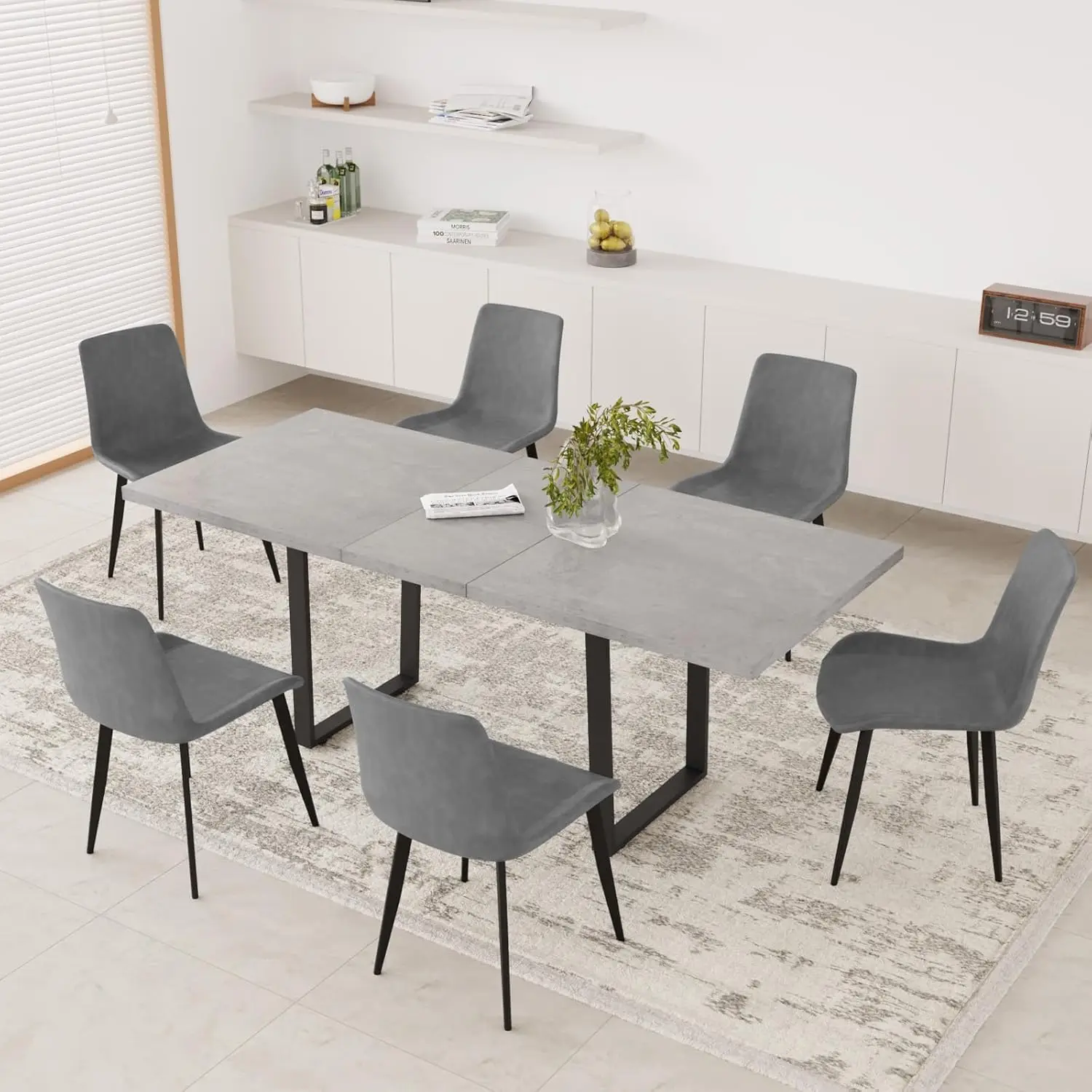 

Dining Table Set for 6-8 People Kitchen Dining Room Table Set Extendable Wood Dining Table and 6 Upholstered Chairs.