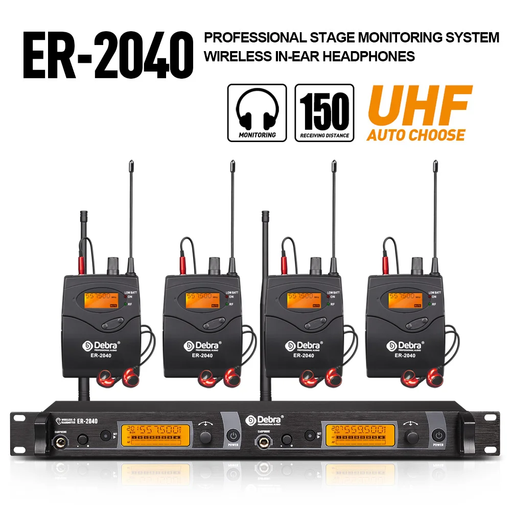 

ER-2040 UHF in-ear wireless monitoring system, receiving distance of 180 metres, for stage performances with multiple people