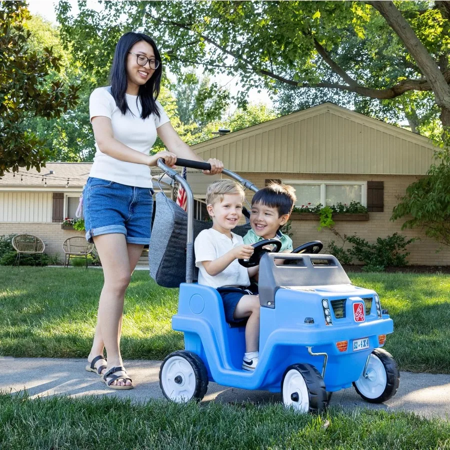 並列式プッシュアラウンドSUV 2人乗りプッシュカー、シートベルト、デュアルステアリングホイール、ホーン、調節可能なキャノピー付き、対象年齢18ヶ月