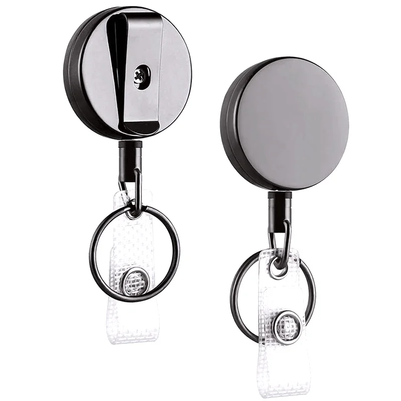 6 Pack Retractable Badge Holder Reel, Metal Id Badge Holder With Belt Clip Key Ring For Id Name Card Keychain