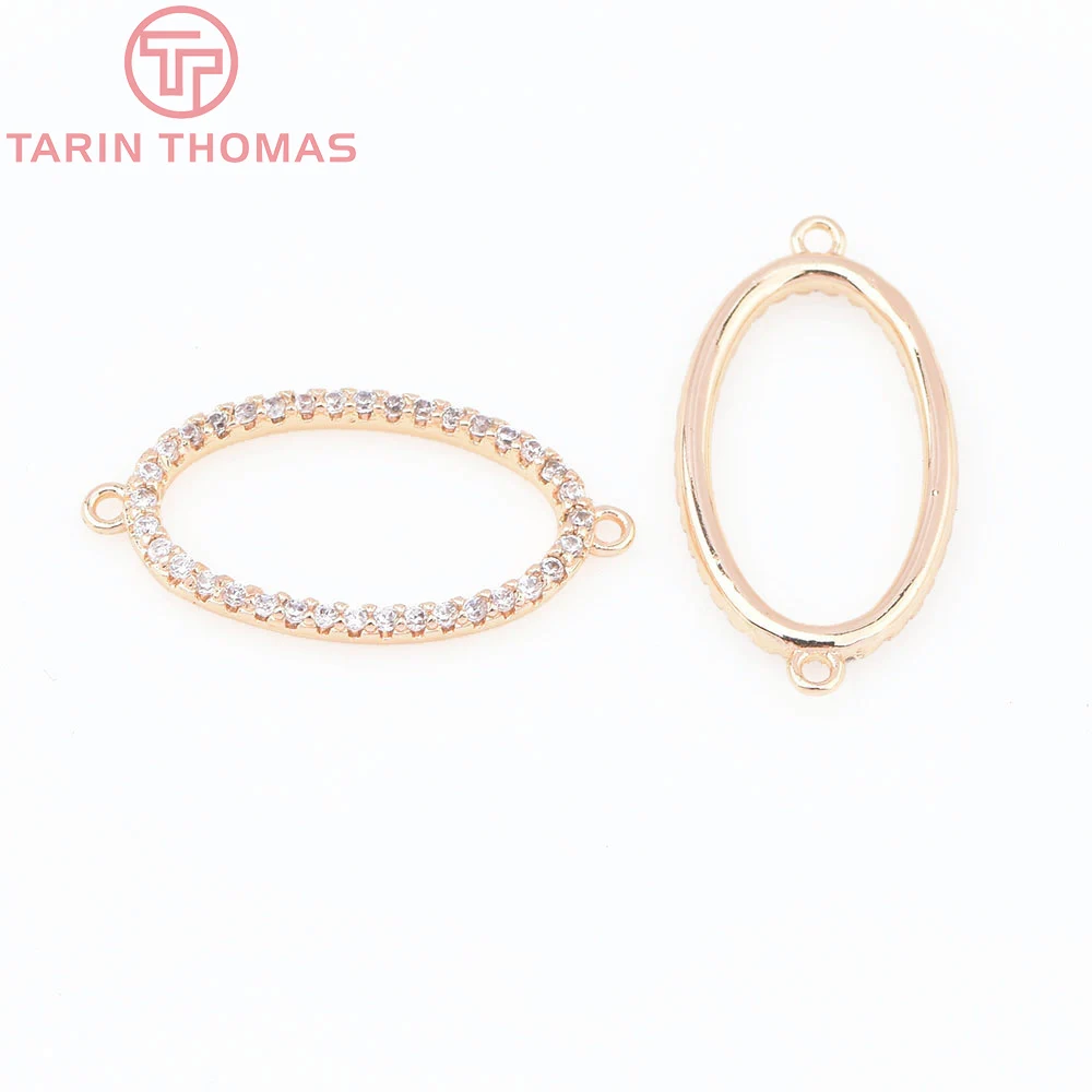 (9025) 4PCS 21x11MM 24K Gold Color Brass with Zircon 2 Holes Oval Connector Charms Pendants High Quality Jewelry Making Findings