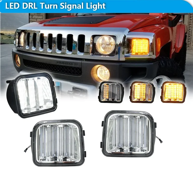

For Hummer H3 H3T Switchback Sequential Amber LED Car Front Bumper Turn Signal Lights w/ White DRL Driving Lights 2006-2010 12V