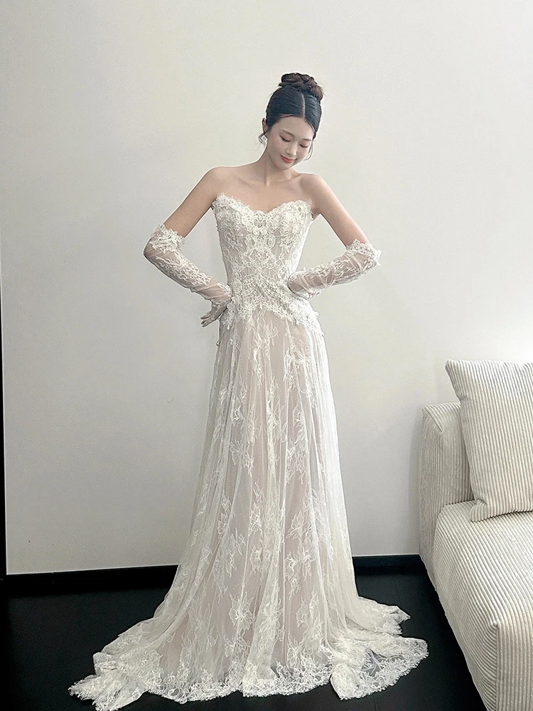 

Ele Korean Sle Wedding Dr 2026 New Outfit Bridal Gown Travel Photoaphy Small Size High Quali Strapl Winter