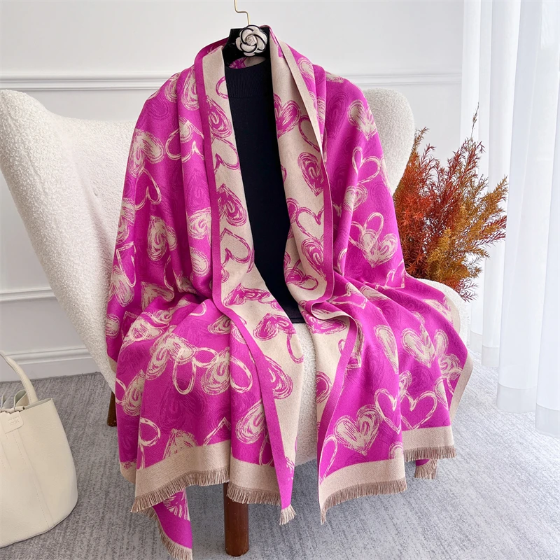 

Luxury Brand Heart Pattern Winter Cashmere Shawl Jacquard Pashmina Scarf Blanket Lady Wrap Warm Scarves Foulard Cotton Stoles