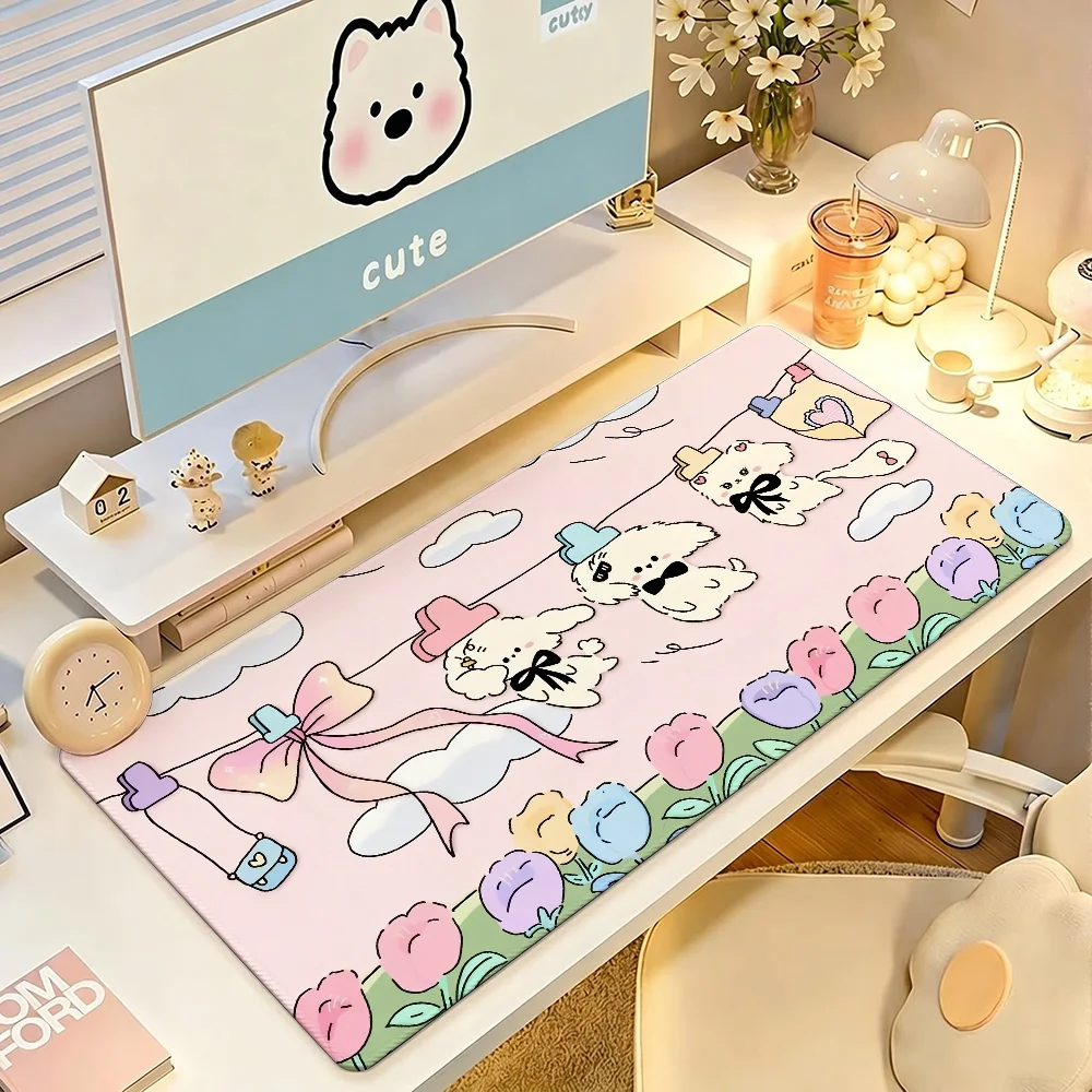Cute Fluffy Puppy Dog Mouse Pad Large Non-Slip Waterproof Mat Stitched Edge Keyboard Pad for Gaming Daily Office