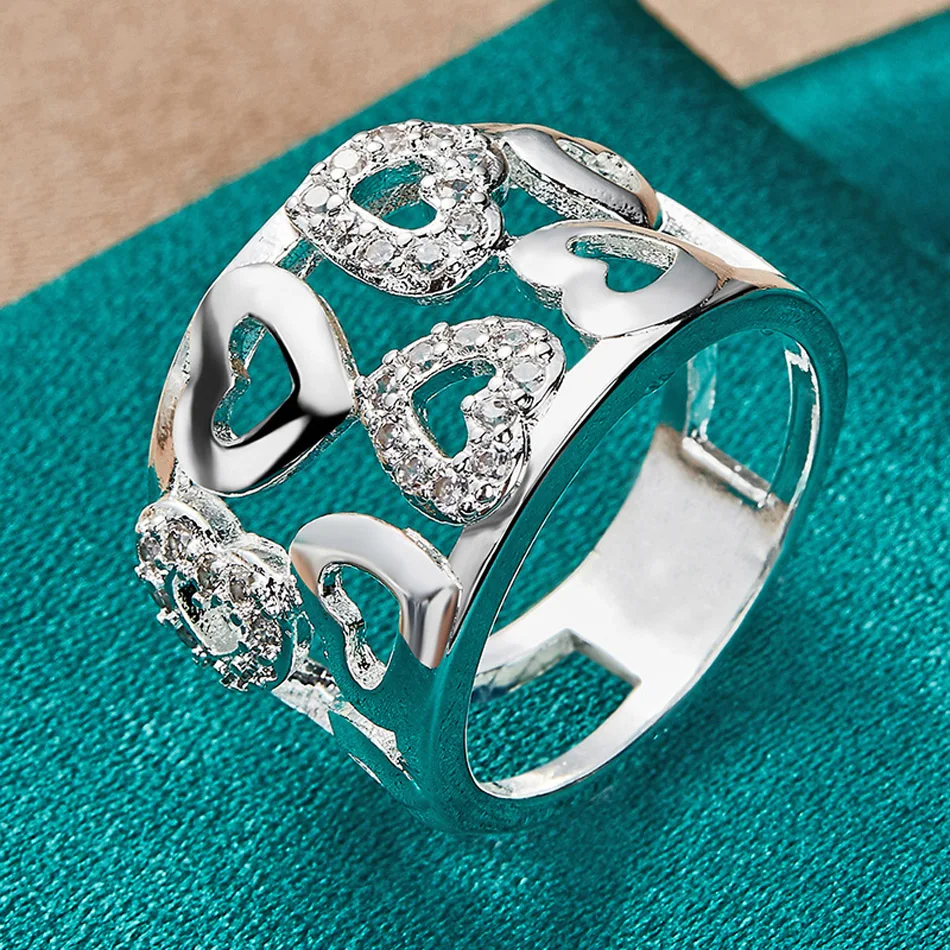 URMYLADY Anhänger aus 925er-Sterlingsilber mit hohlem, glattem Herz und Zirkon, 7–10 # Ring für Frauen, Hochzeit, Verlobung, Modeschmuck – Detail 6