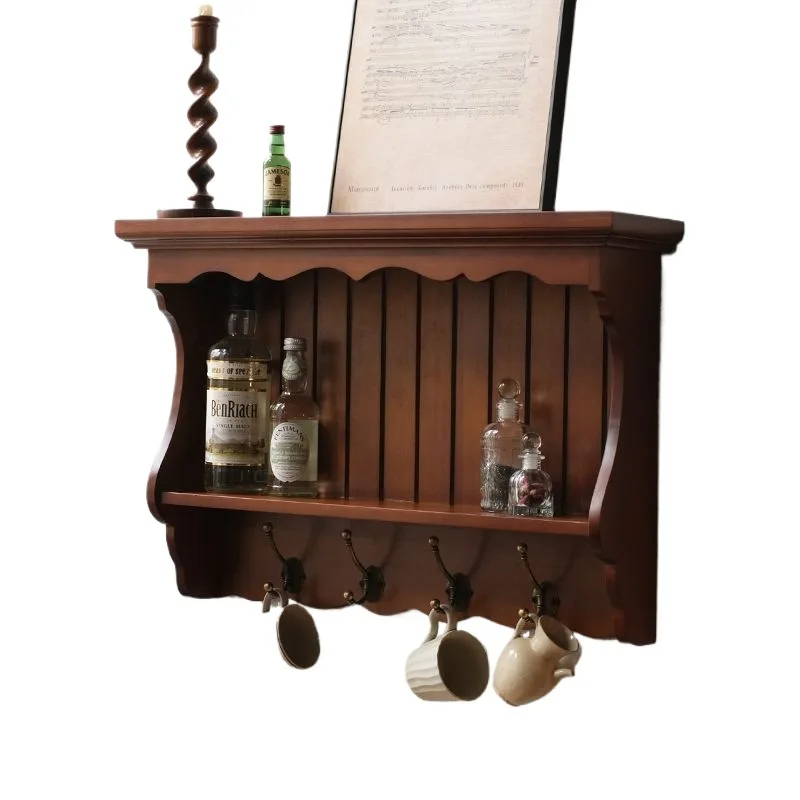 French solid wood hanging cabinet in retro dining side living room multi-functional wall hanging wall decorative storage cabinet