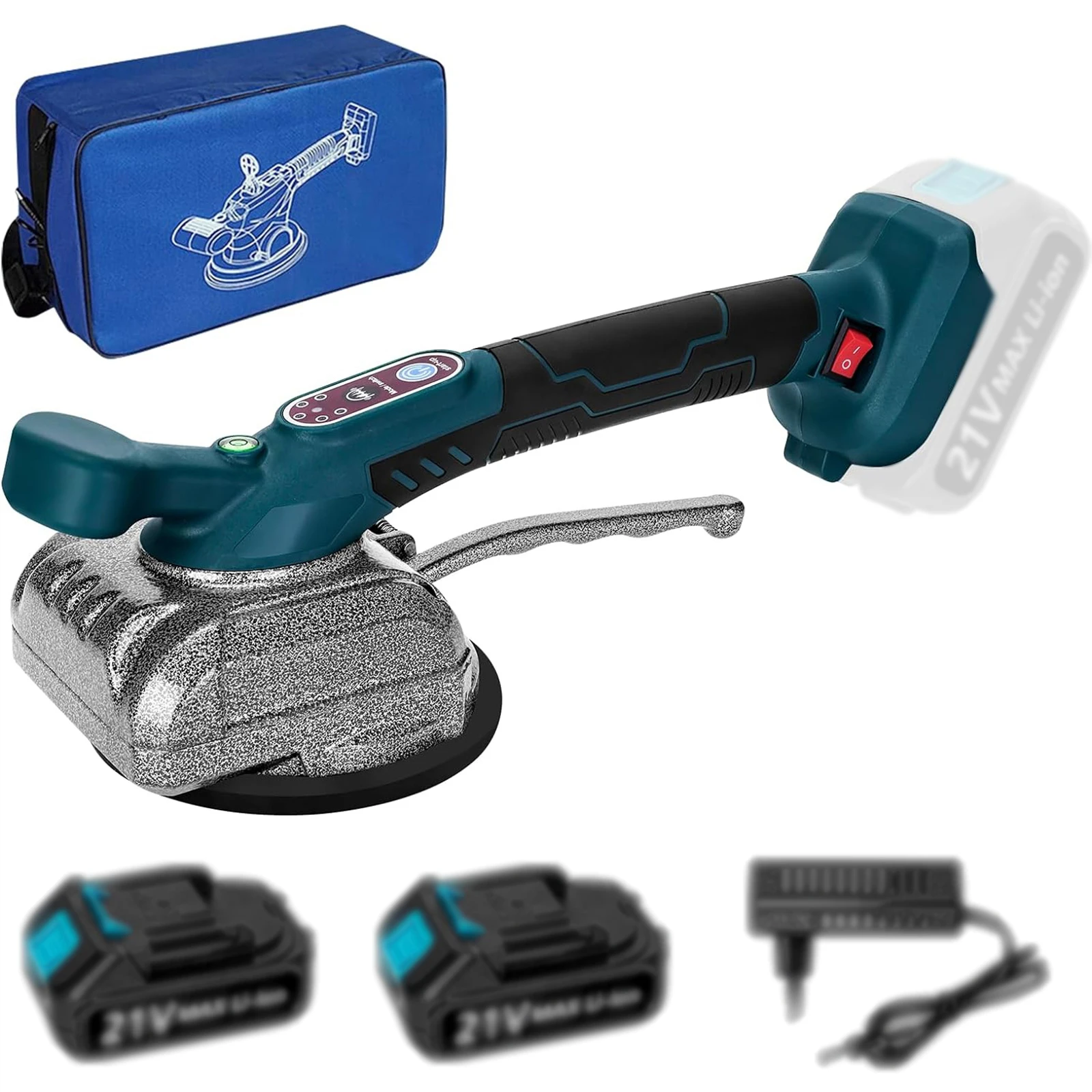 Nivelador de azulejos de porcelana con bolsa de tela, herramienta vibradora, ventosa de velocidad ajustable, nivelador automático de dos baterías