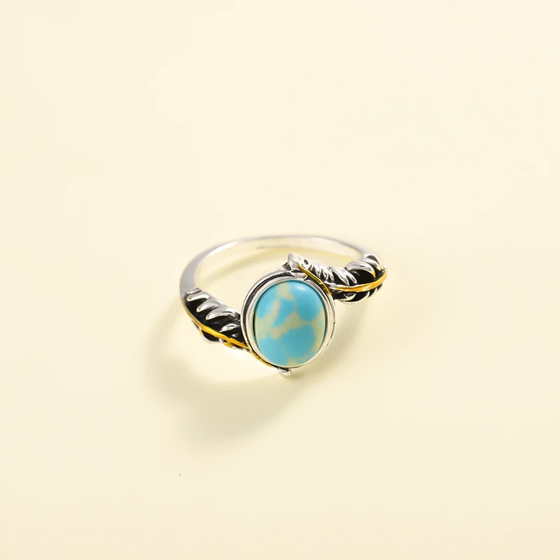 European and American turquoise feather ring inlaid