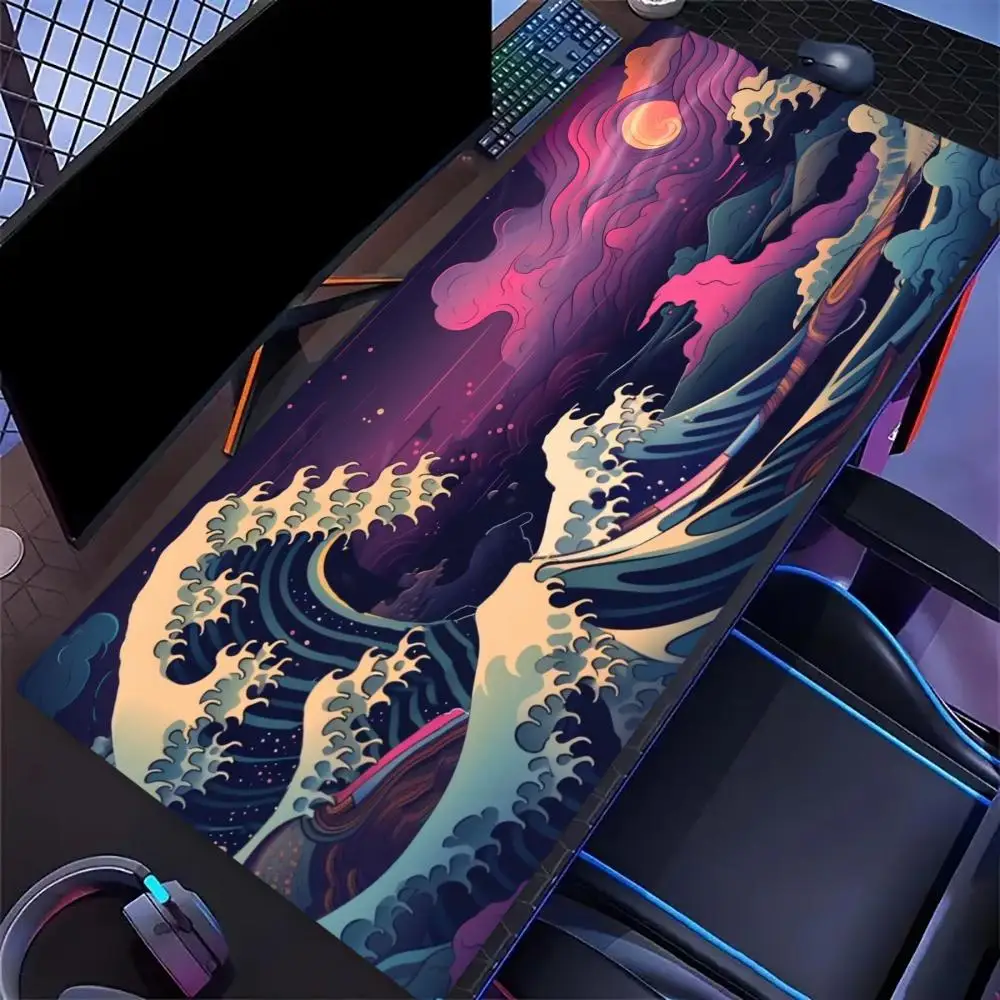 Retro Kanagawa Great Wave Large Extended Gaming Mouse Pad Non Slip Desk Surface Ocean Print For Gaming And Office Workspace