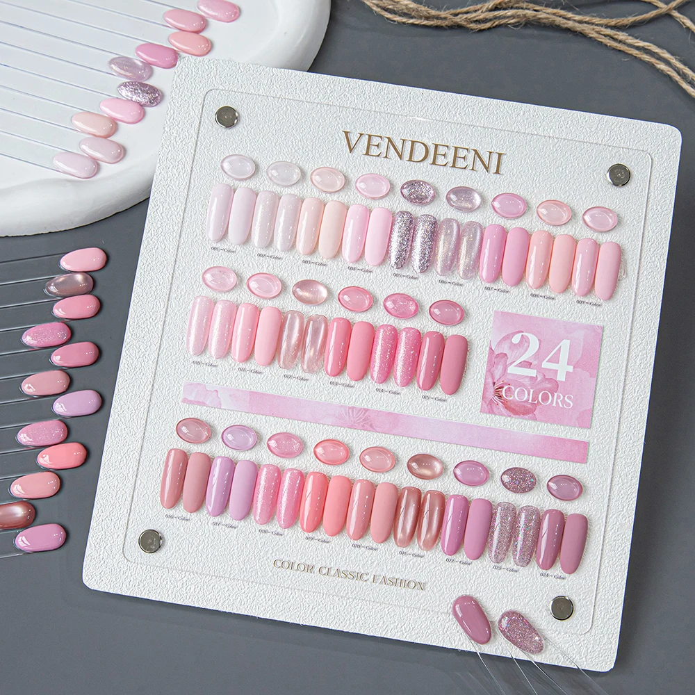 Vendeeni 24 Farben Rosa Gel-Nagellack-Mix-Set Magnetischer Katzenaugen-UV-LED-Soak-Off-Gel-Lack Glitzer-Pailletten-Gel mit Display – Detail 7