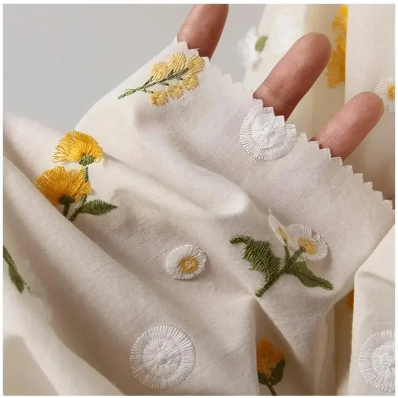 3D Floral Embroidered Cotton Fabric for Women\'s Formal Dress Children\'s Clothing Shirt Pants Diy Sewing Accessories