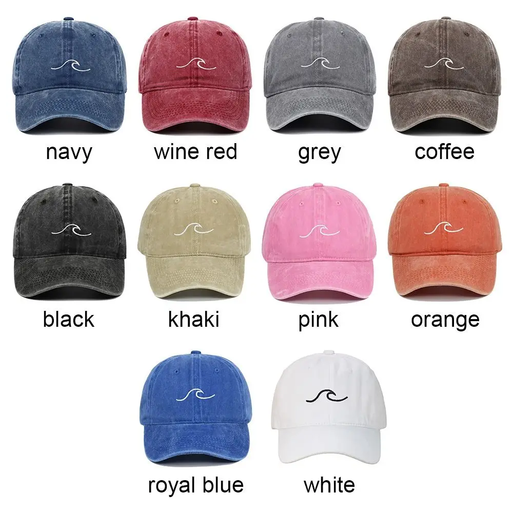 Fashion WASHED DENIM Men Women Vintage Sunscreen Hats Wave Embroidery Baseball Caps Distressed Faded Cap Baseball Hats