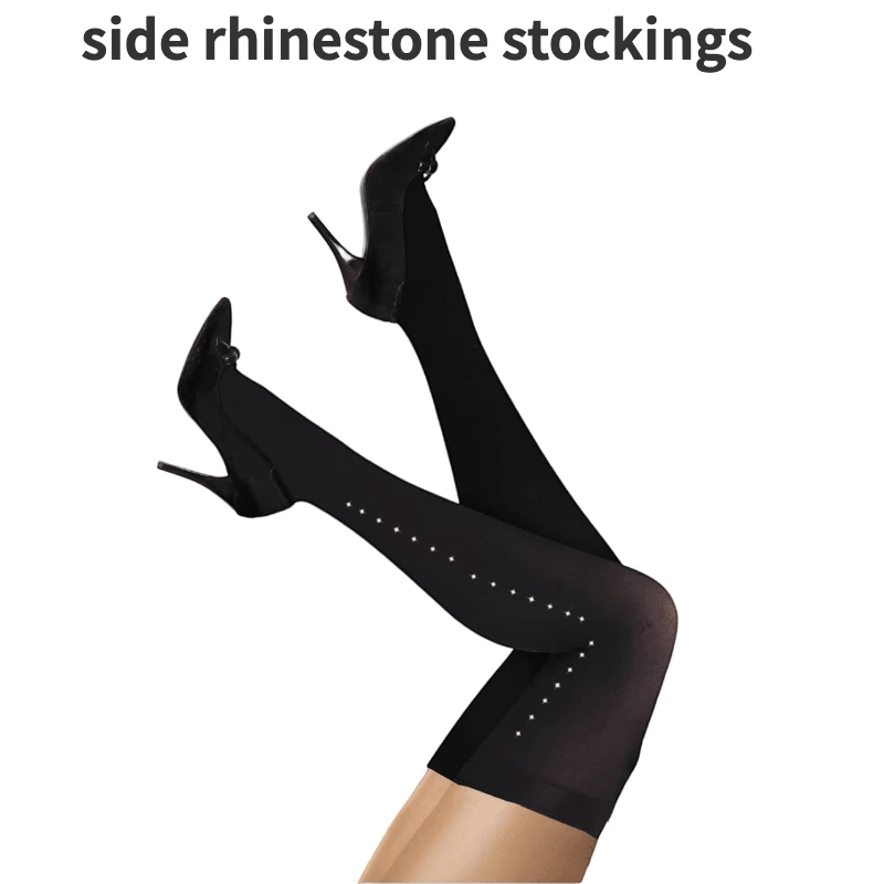 Women Side Rhinestone Stockings 80D Lingerie Sexy Thigh High Socks Solid Color Girls Anime Cosplay Soft Velvet New Sale Stocking