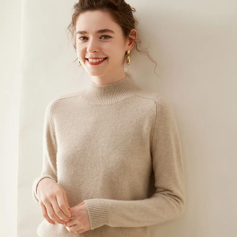 2024 Autumn/Winter Half Turtleneck Cashmere Sweater For Women 100 Pure Cashmere Winter Double Strand Thickened Cashmere Sweater