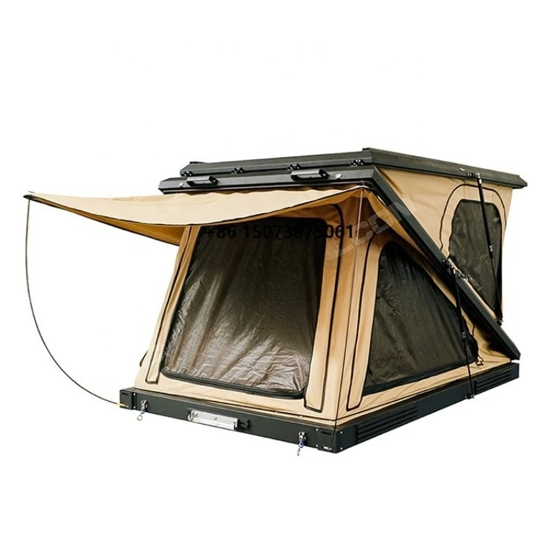 Factory New Hard Shell Rooftop Tent Waterproof Canvas Car Roof Top Tent for Outdoor Camping With Aluminum Pole Design