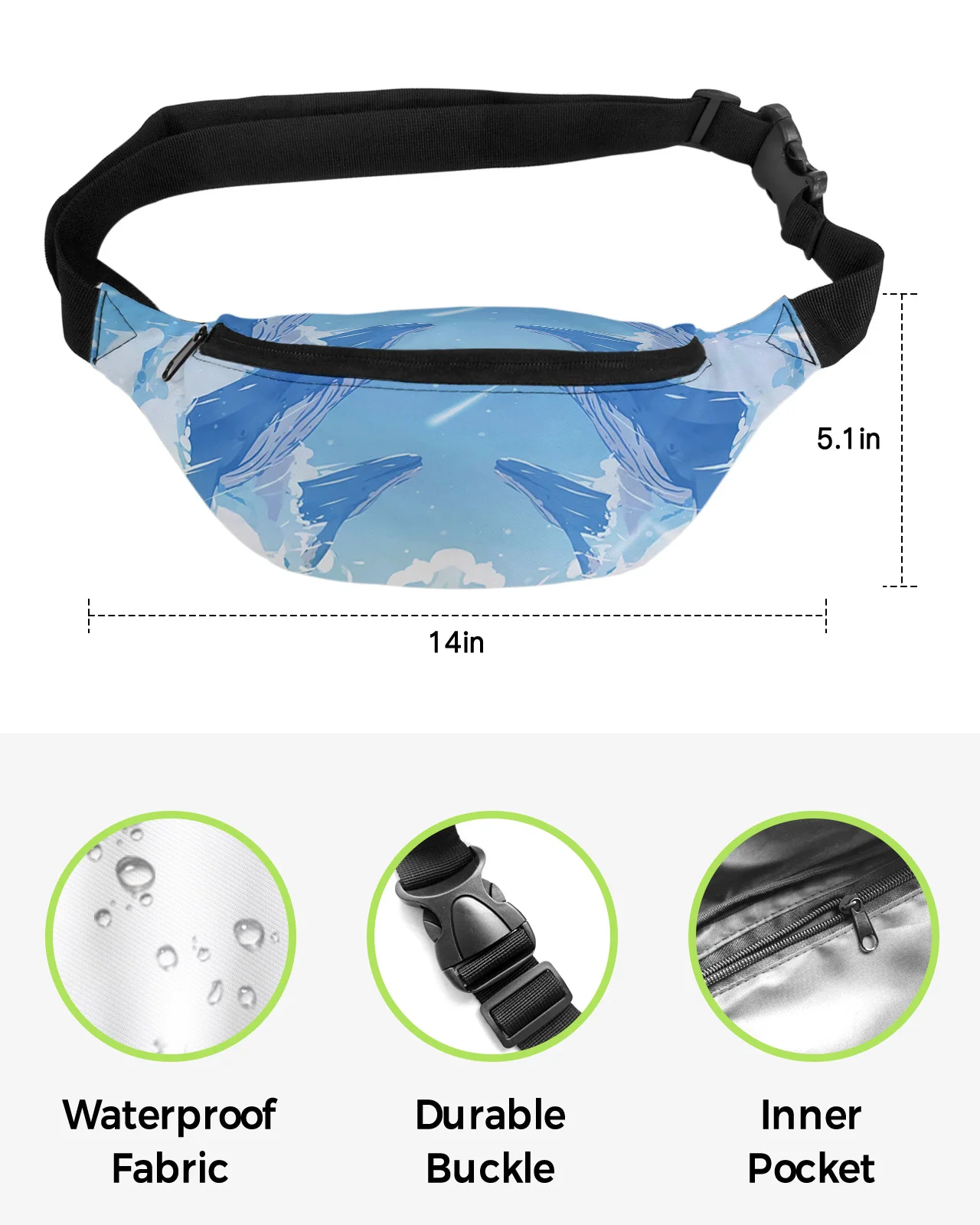 Whale Blue Sky Meteor Star Cloud Waist Packs for Women Waterproof Outdoor Sports Waist Bag Unisex Crossbody Shoulder Bag