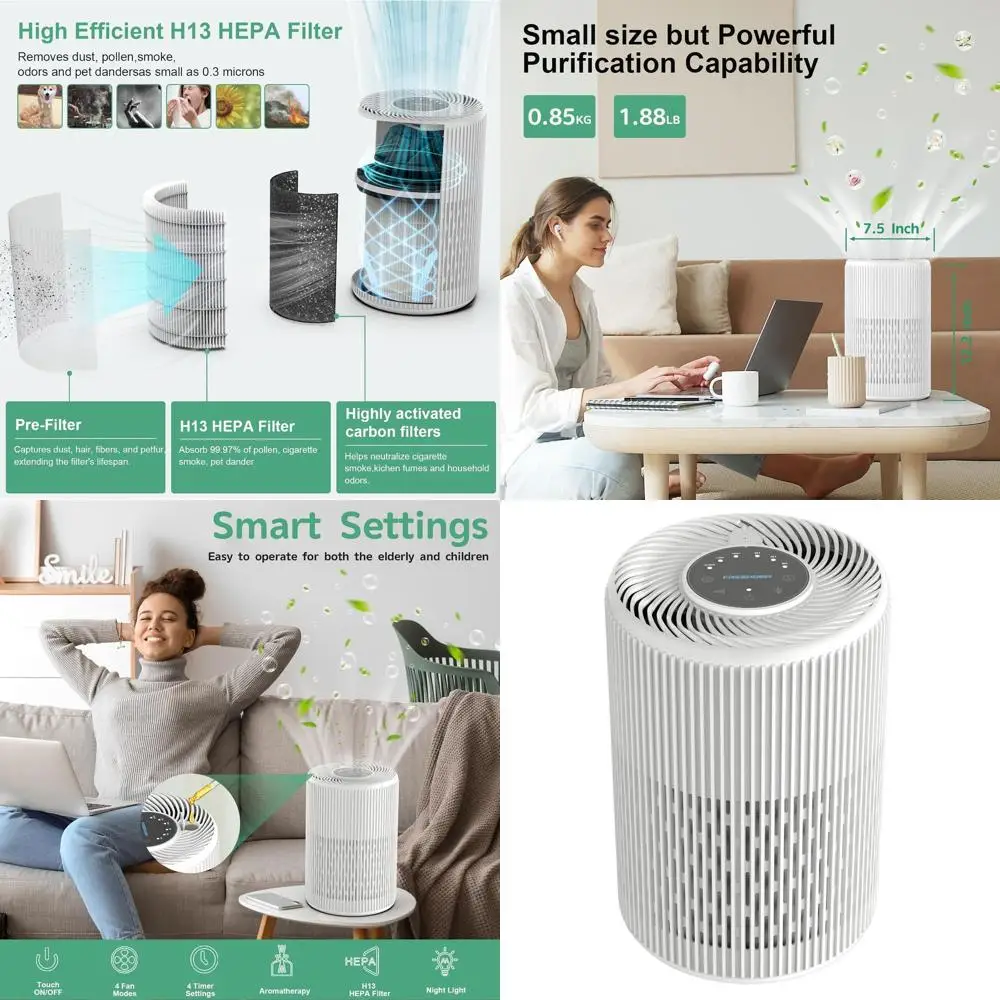 

Очиститель воздуха True HEPA с технологией 360° ° Вентиляция для больших помещений, подходит для дома и спален, режим сна, устранение запахов домашних животных и дыма