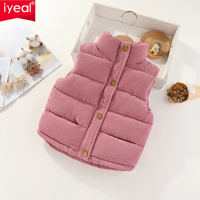 

IYEAL Winter Boys Solid Color Costumes Warm Coats Baby Children Thicken Vest Kids Jacket Vest Autumn Girls Outerwear