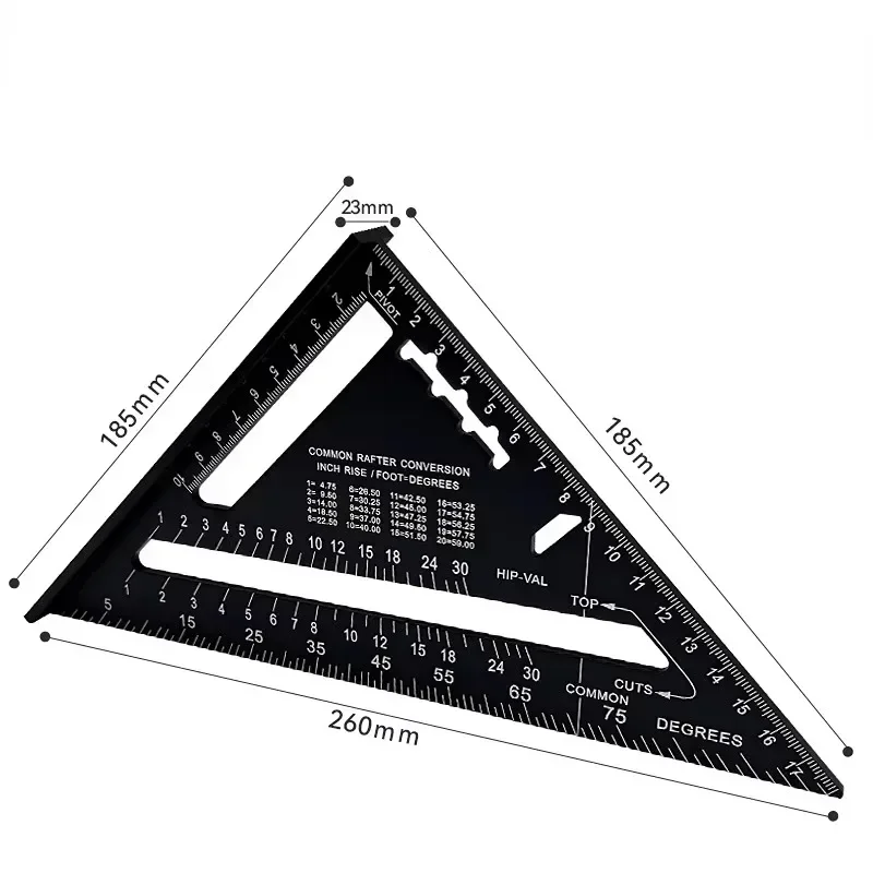 Measurement Tool Triangle Ruler 7Inch  Aluminium Alloy Carpenter Tools Inch Metric Angle Ruler Speed Square Woodworking Tools