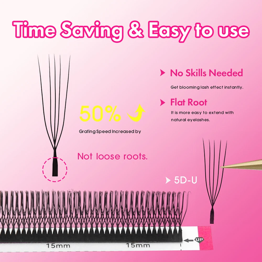 Factory Price U-shaped Eyelash Extensions Mix Length Thin Root Comfortable to Wear Premade Fans Individual Eyelashes by MASSCAKU - Image 2