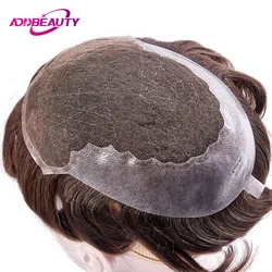 Swiss Lace&PU Base Men Toupee Breathable Replacement System Natural Human Hair Wigs Men's Capillary Prosthesis Bleached Knots