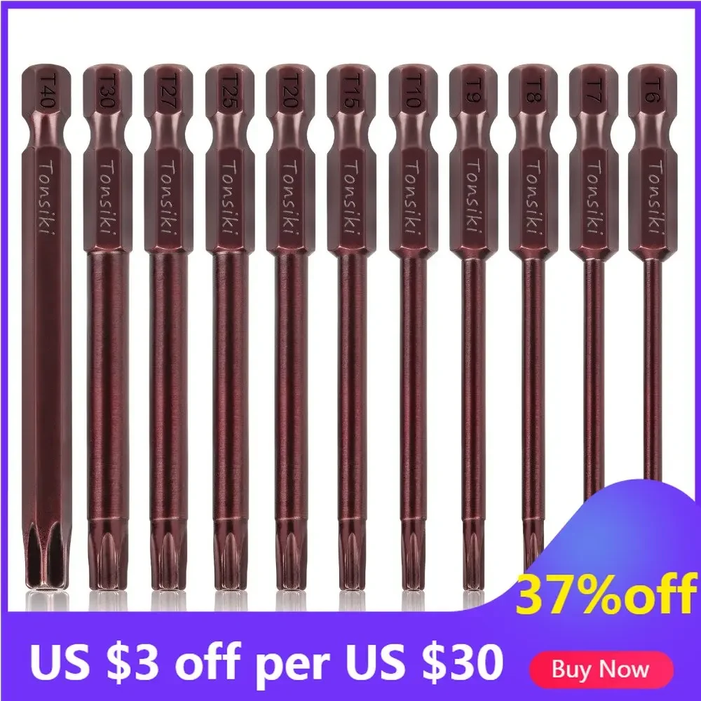 

11pcs Torx Head Drill Bit 75mm S2 Steel Torx Screwdriver Bits Magnetic Tip Security Screwdriver Bit with Hole