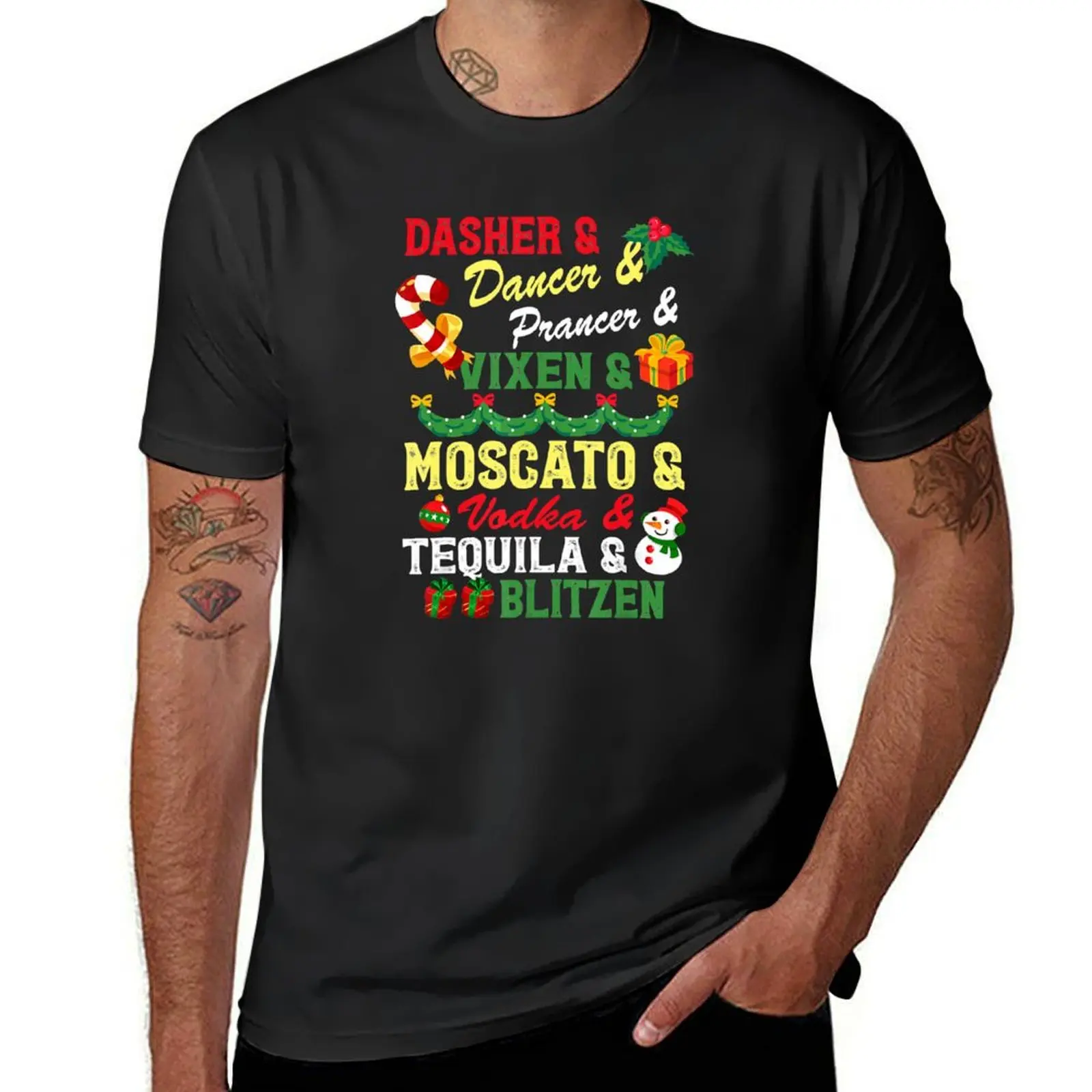 

Reindeer Alcohol Names Christmas Party T-Shirt sports fans blanks customizeds vintage graphic tee mens designer t shirt