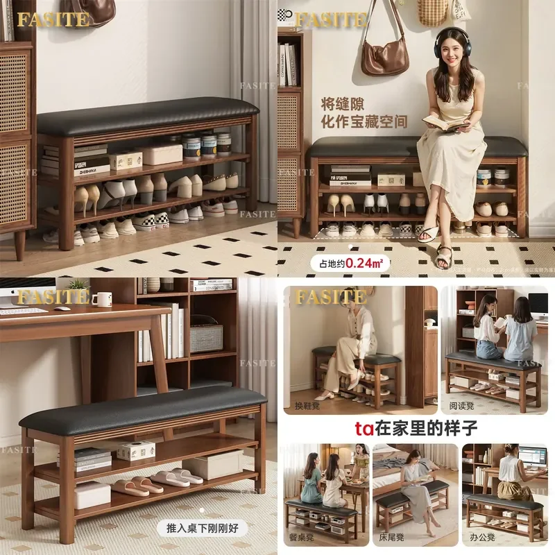 For Solid Wood Shoe Changing Stool Long Dining Bench Household Coffee Table Low Stool with Storage Rack Door Floor Entryway