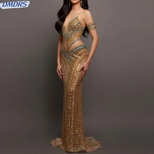 Vestido De graduación con cuentas cosidas a mano y diamantes De imitación, vestidos De cóctel sexys con escote en V profundo, vestido De noche De tubo De lujo, bata personalizada De boda