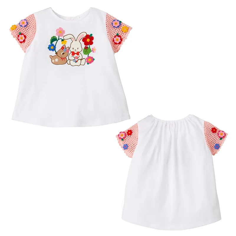 

Summer Children's Short Sleeve T-shirts Cartoon Rabbit Embroidery T-shirt Tops Girls Clothes Camisetas Vetement Enfant Fille