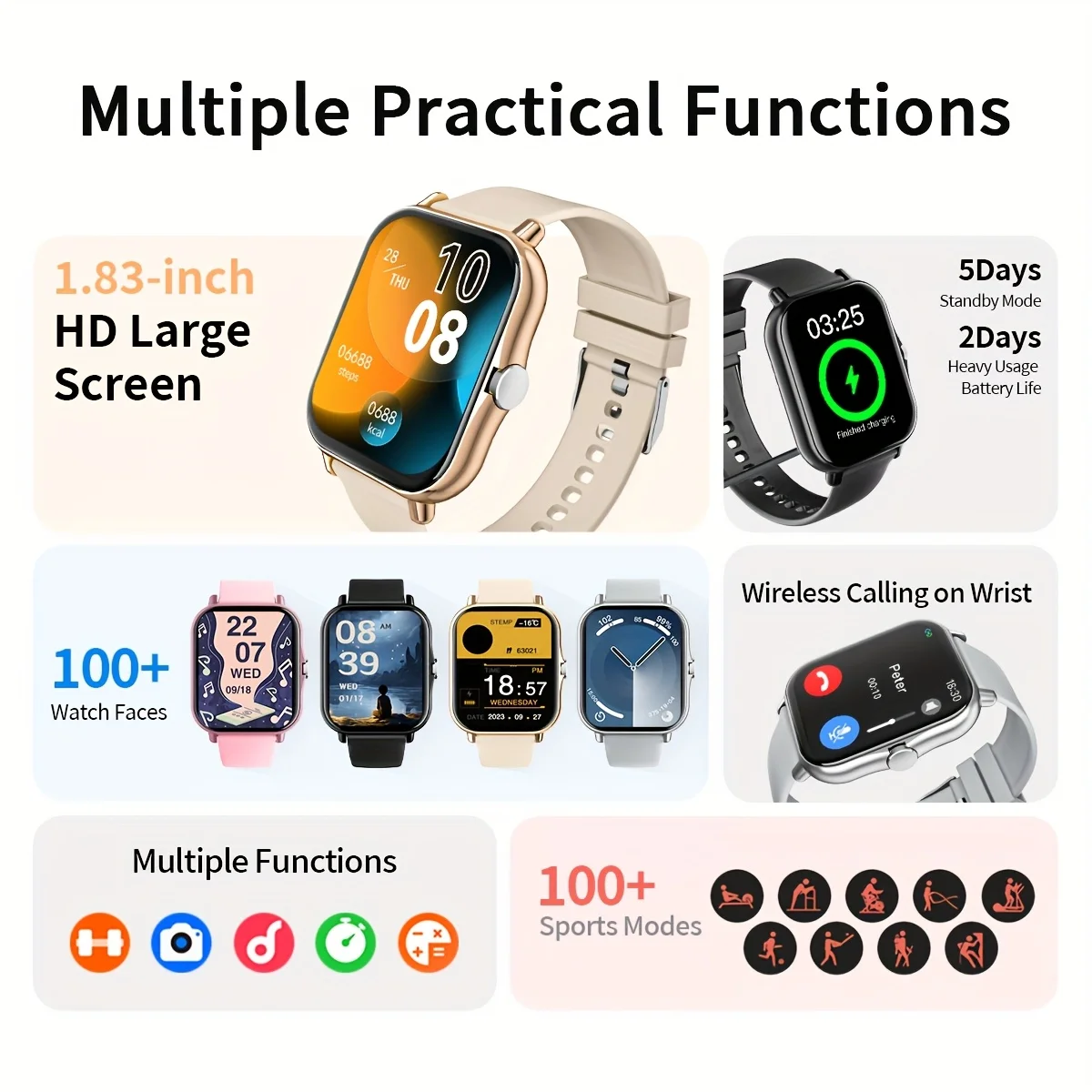 G.L Wear New Smartwatch 1.83-inch HD Display Bluetooth Calling Heart Rate Activity Tracking Smartwatch Men Women Holiday Gift
